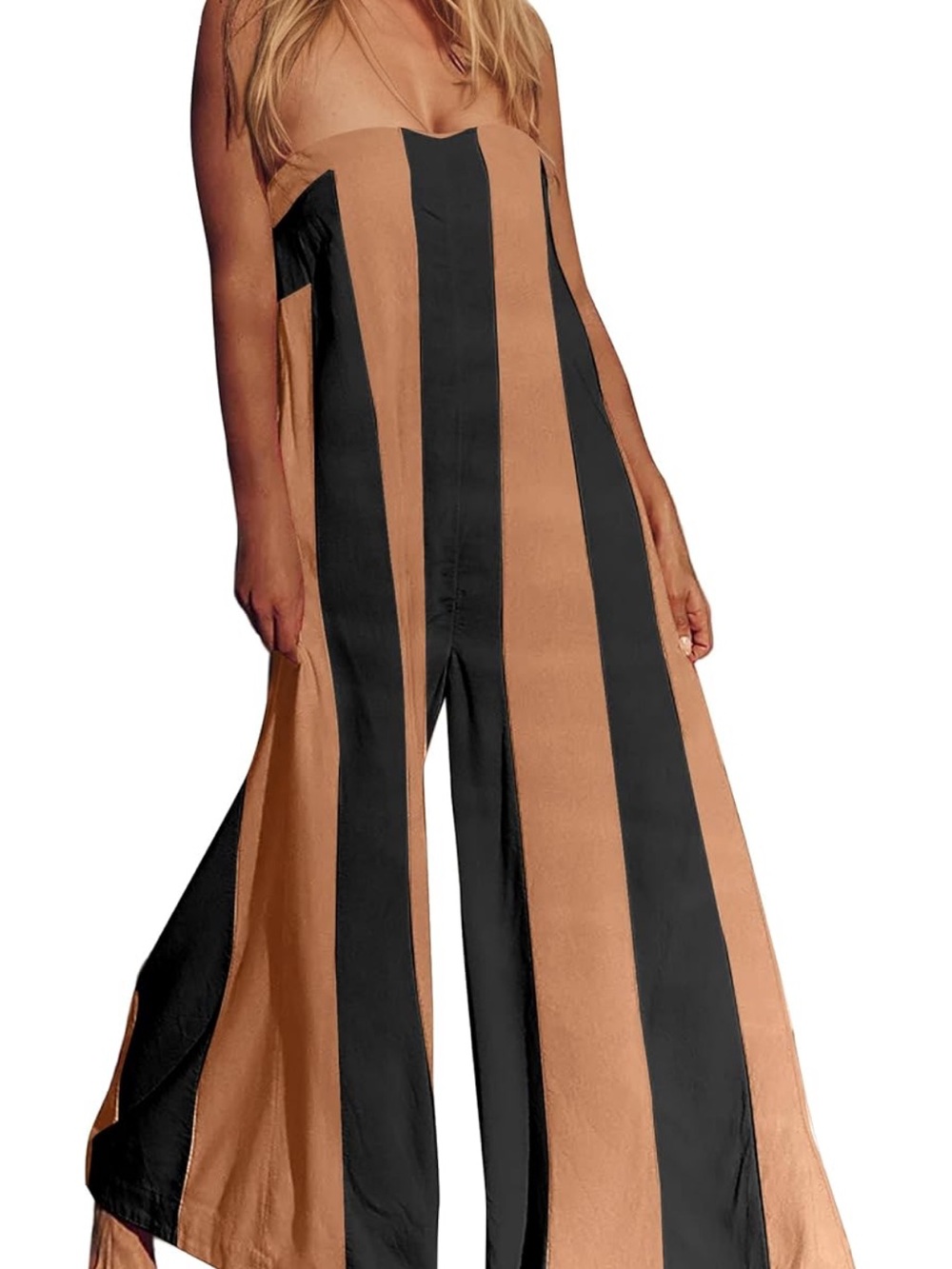 Free People Dupe Striped Wide-Leg Jumpsuit in Tan and Black